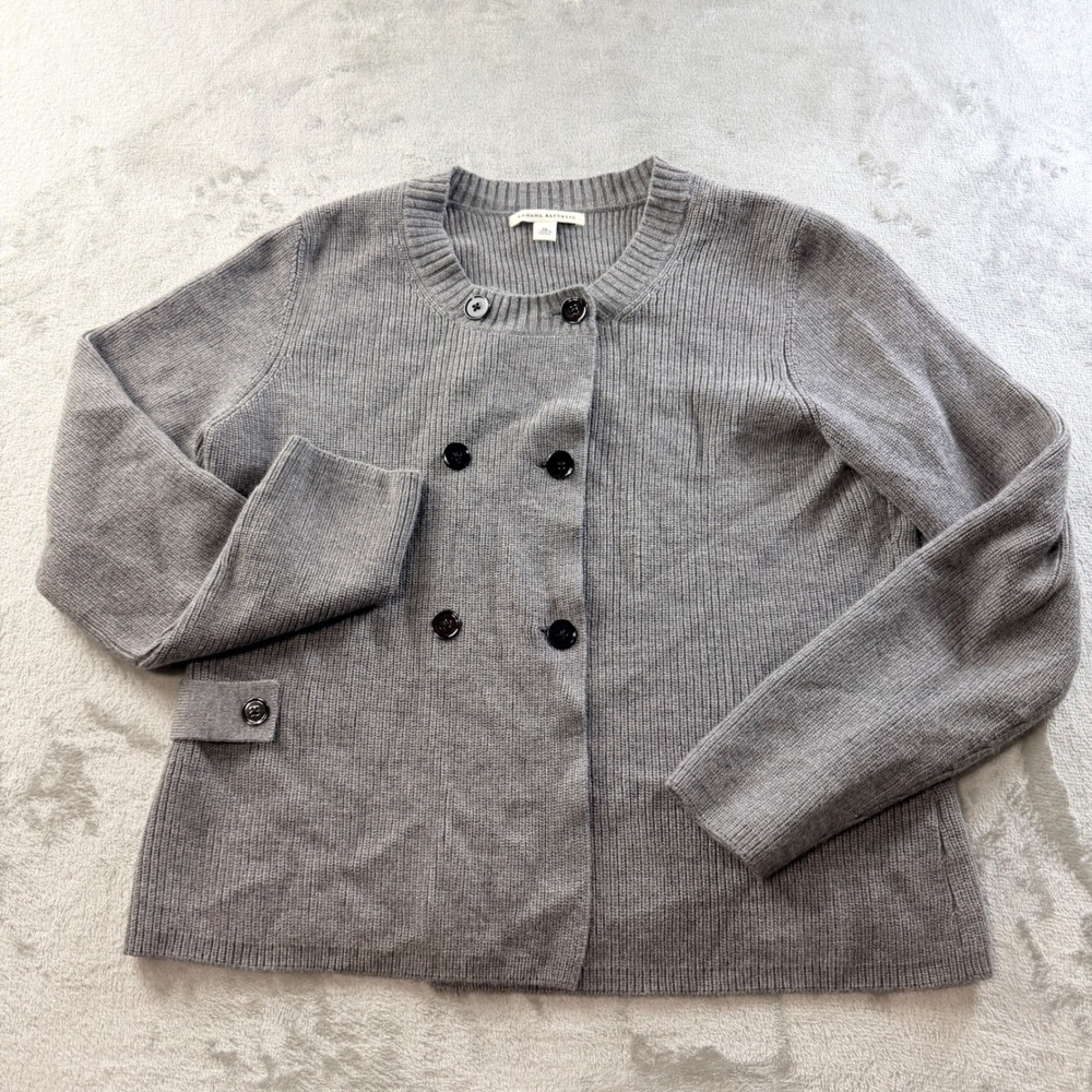 Banana Republic Gray Merino Wool Blend Double Ribbed Knit Cardigan Women's XL